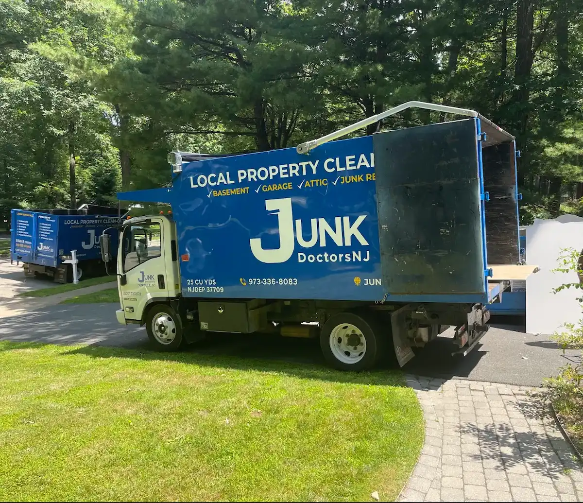 Basement cleanout service trucks in New Jersey