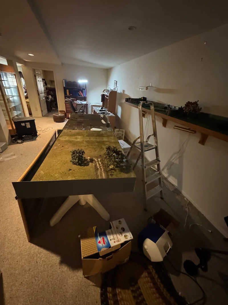 A cluttered Bloomfield, North Jersey basement filled with junk and stored items before a JunkDoctors cleanout.