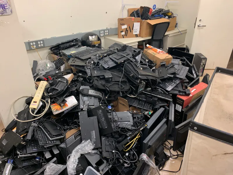 Electronics and e-waste accumulated in a North Jersey home before JunkDoctors performed an e-waste removal and recycling service.