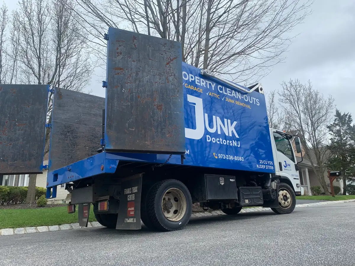 JunkDoctors NJ large capacity junk removal truck ready to load heavy gym equipment and exercise machines for disposal.
